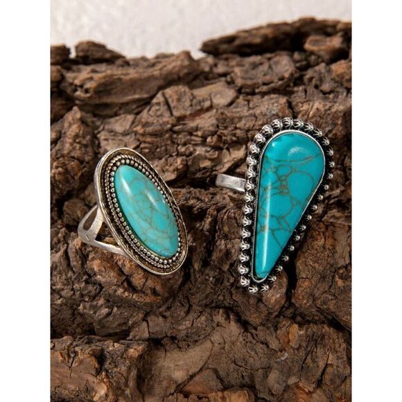 Simple and Elegant Blue Turquoise Water Teardrop Ring Set varied size - Picture 6 of 12